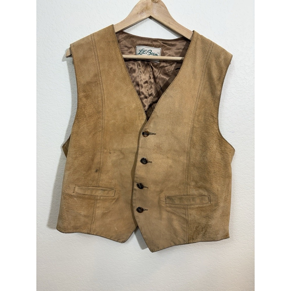 Vtg LL Bean Suede Leather Vest Men's Large‎ Brien Western Waistcoat Biker Riding